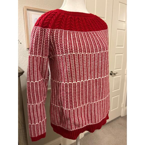 Talbots Petites | Red/White Cable Knit Cotton Blend Sweater | SP - Picture 5 of 10
